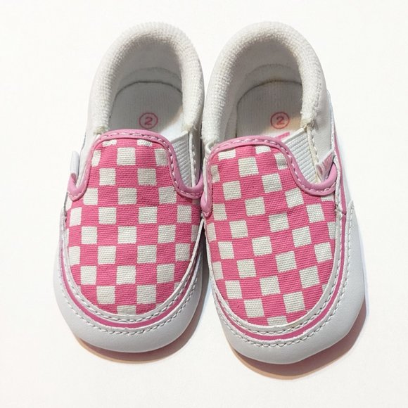 VANS Baby/infant shoes, classic slip-on pink and white checkerboard walkers - Picture 3 of 13
